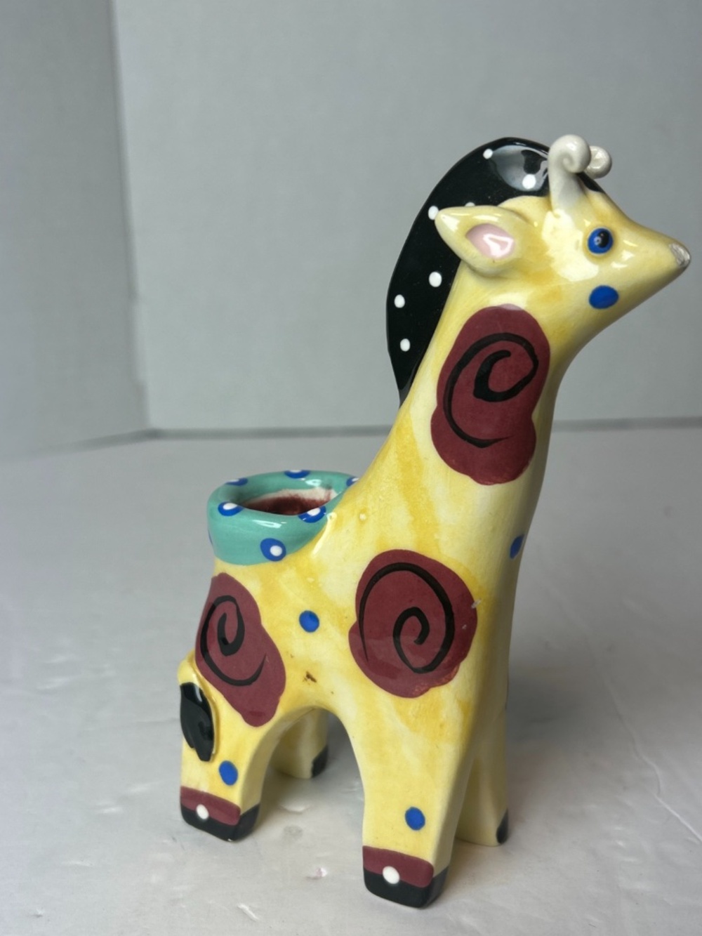 VTG RussianYellow Ceramic Giraffe Candle Holder Decor Handpainted Dainty Kawaii